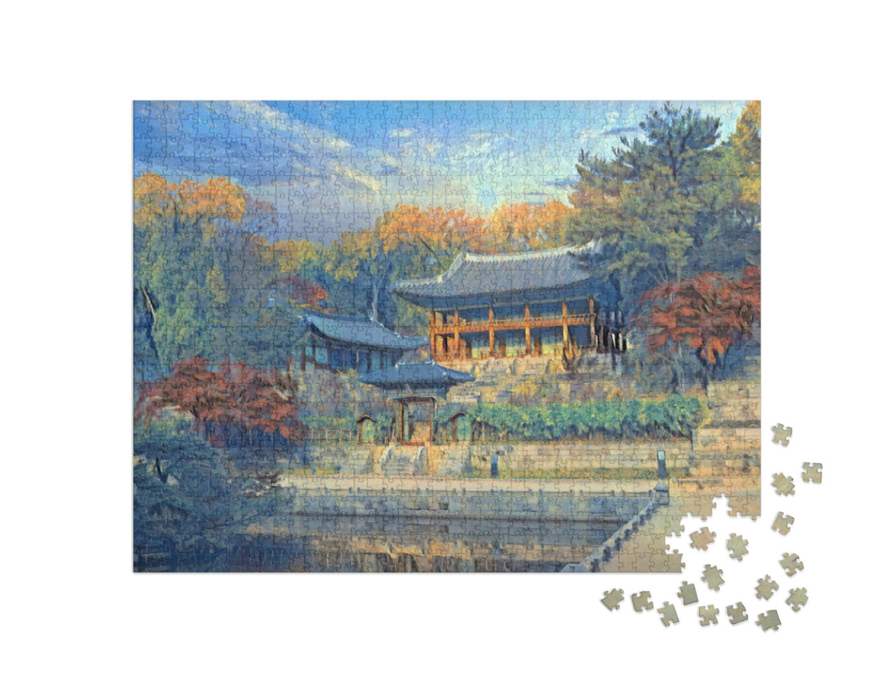 Puzzle de 1000 pièces « dans le style de Paul-Cezanne - Automne au Palais Changdeokgung à Séoul Corée du Sud »