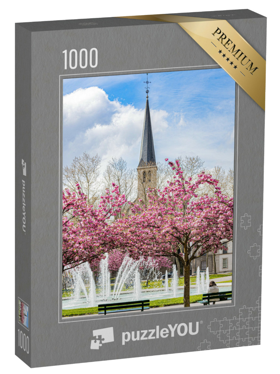 Puzzle de 1000 pièces « La place Wilson aux couleurs du printemps et ses cerisiers japonais en fleur. »