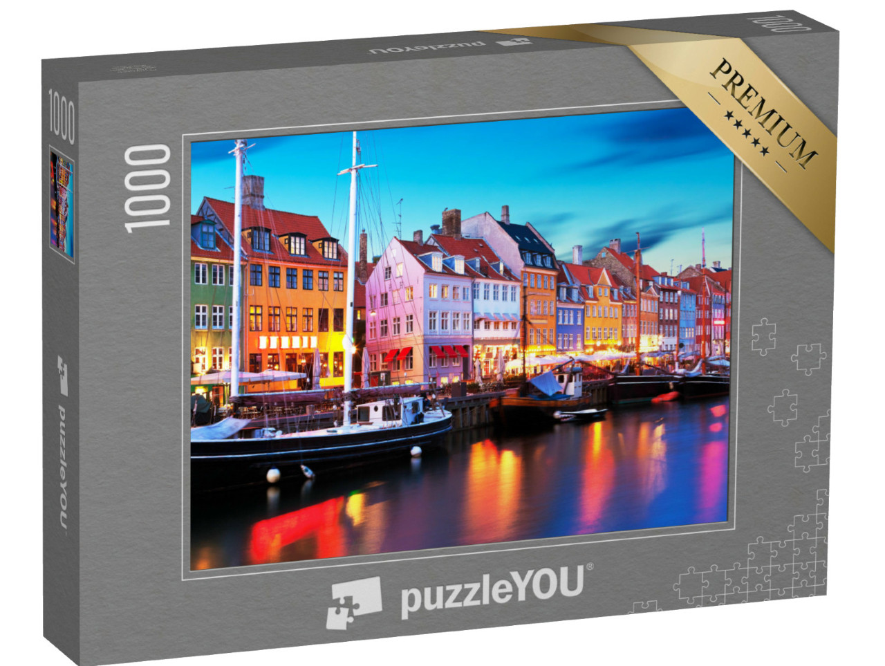 Puzzle de 1000 pièces « Panorama du soir sur la jetée de Nyhavn, Copenhague, Danemark »