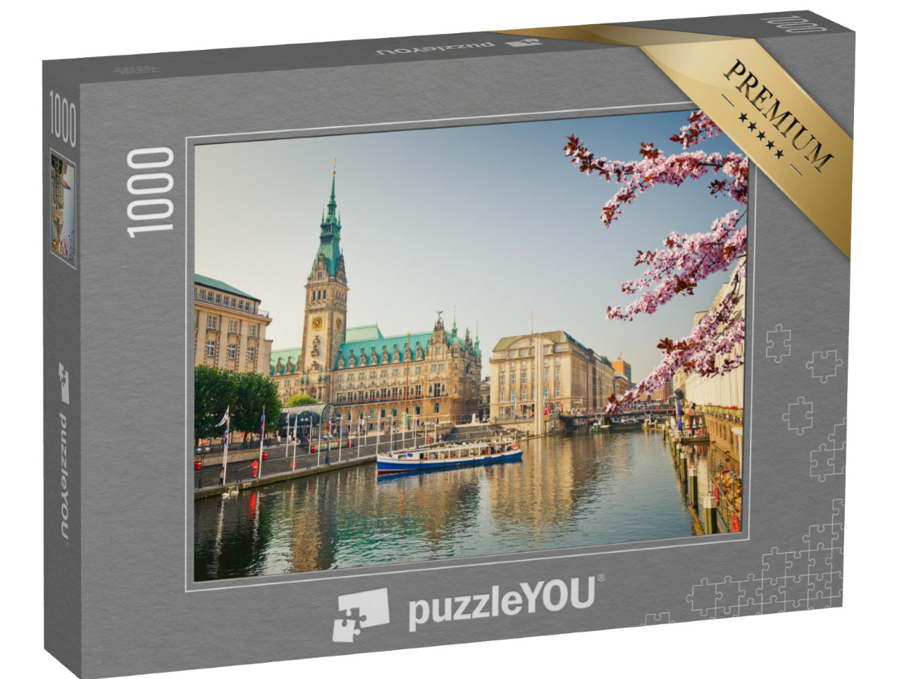 Puzzle de 1000 pièces « L'hôtel de ville de Hambourg et l'Alster au printemps »