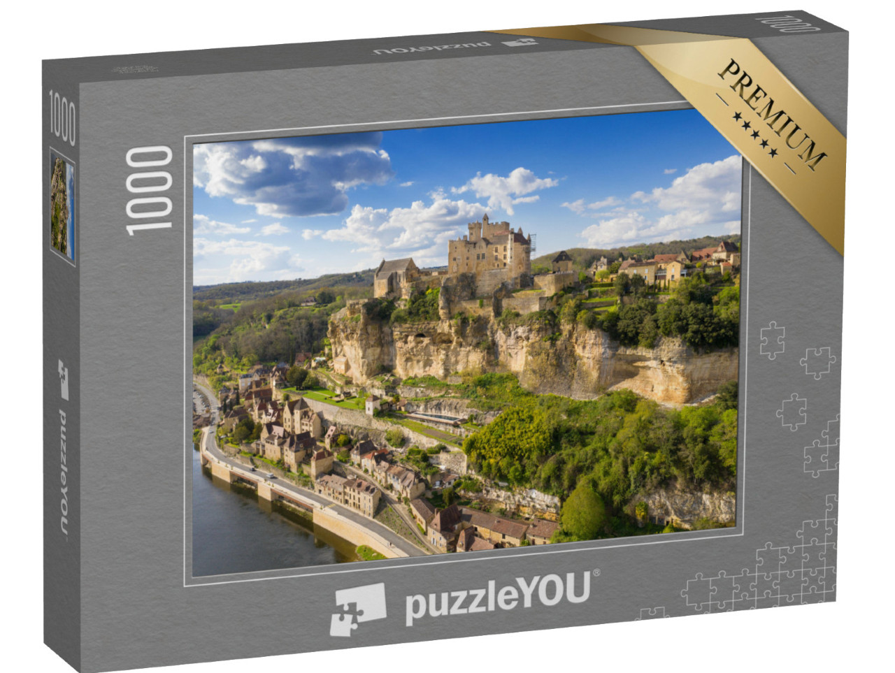 Puzzle de 1000 pièces « une vue aérienne du village de beynac-et-cazenac, dordogne, france. »