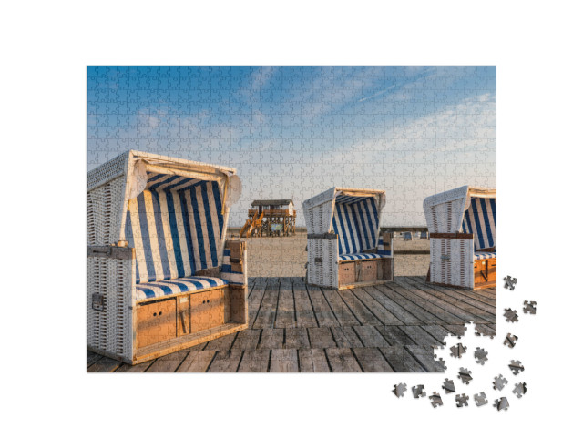 Puzzle de 1000 pièces « Chaises de plage sur la plage de St. Peter-Ording, Schleswig-Holstein »