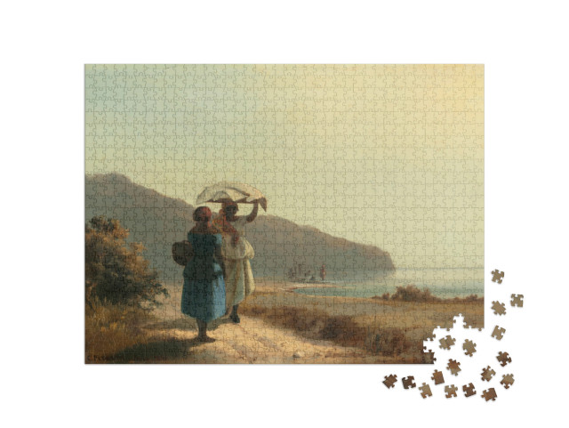 Puzzle de 1000 pièces « Camille Pissarro - Deux femmes discutant au bord de la mer, St. Thomas »