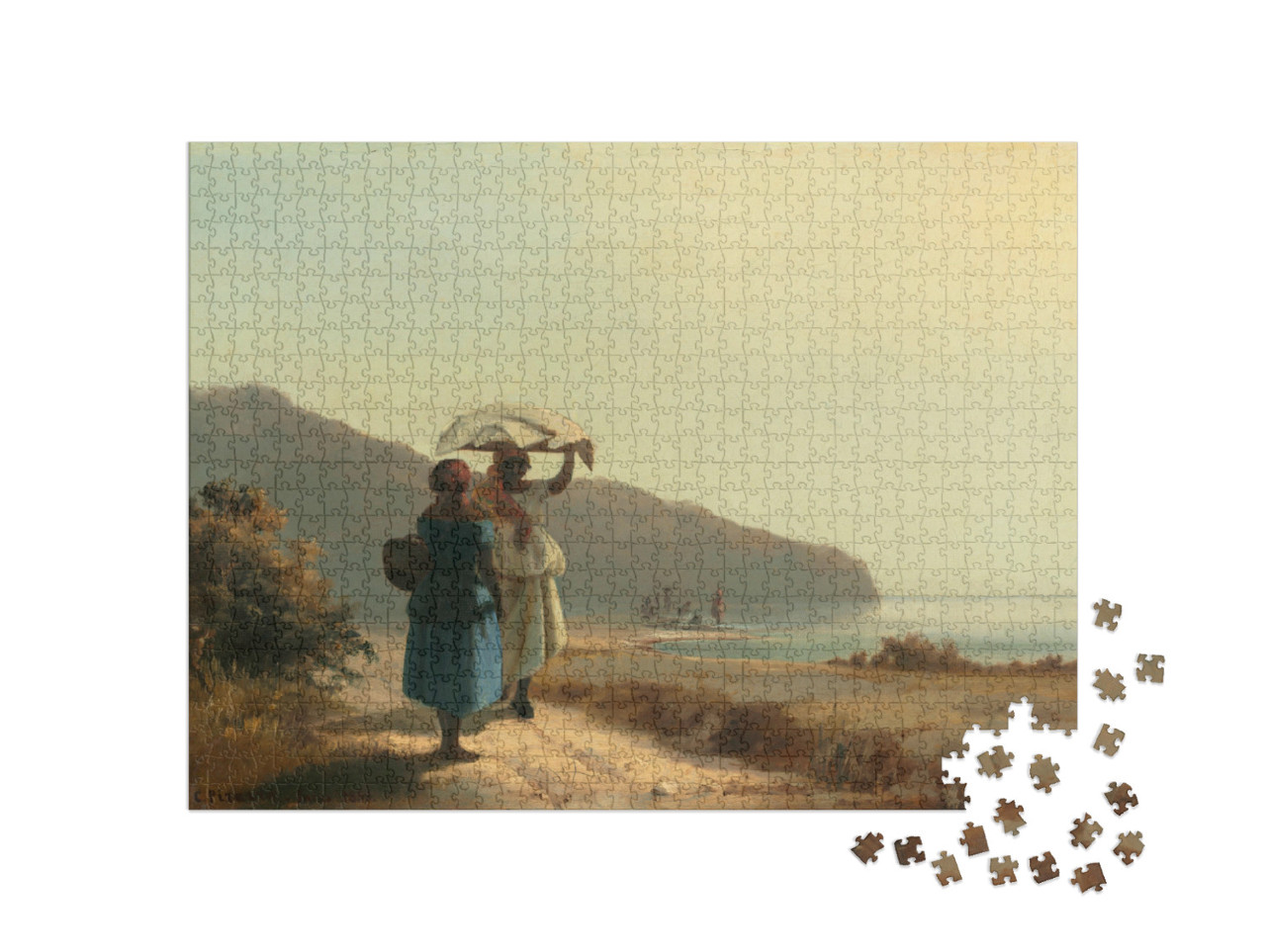 Puzzle de 1000 pièces « Camille Pissarro - Deux femmes discutant au bord de la mer, St. Thomas »