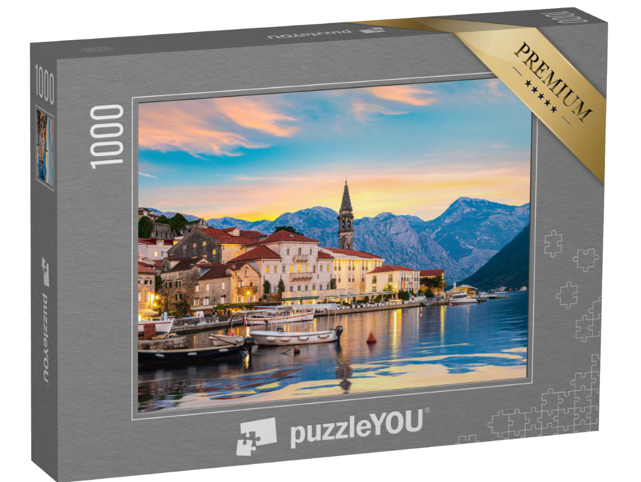 Puzzle de 1000 pièces « Ville historique de Perast au coucher du soleil, Monténégro »