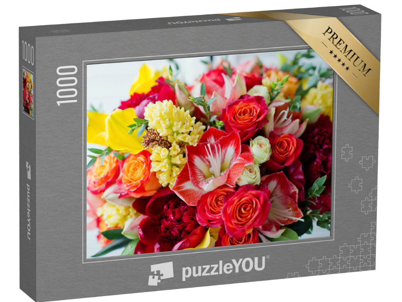 Puzzle de 1000 pièces « Boîte cadeau rose avec fleurs claires »