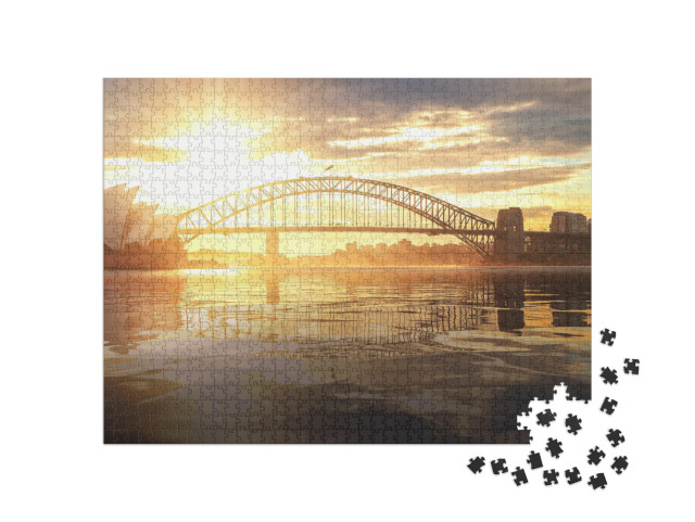 Puzzle de 1000 pièces « Opéra de Sydney avec Harbour Bridge au coucher du soleil, Australie »