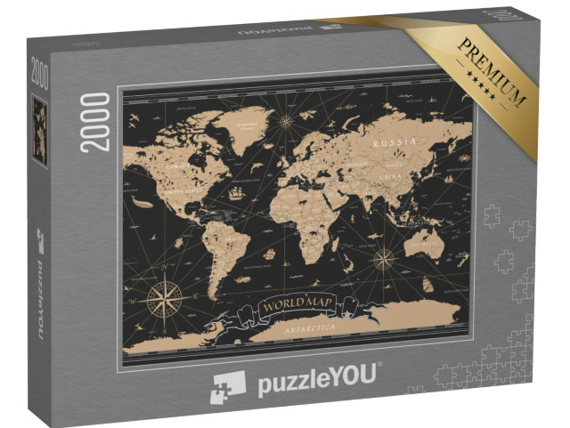 Puzzle de 2000 pièces « World Map Vintage Black Golden Detailed - Vector »