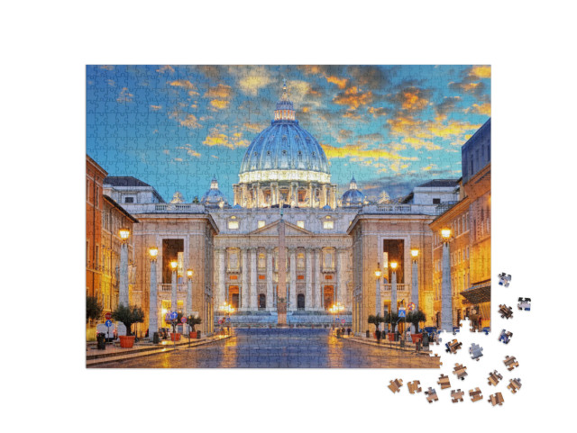 Puzzle de 1000 pièces « Basilique Saint-Pierre, Via della Conciliazione, Rome »