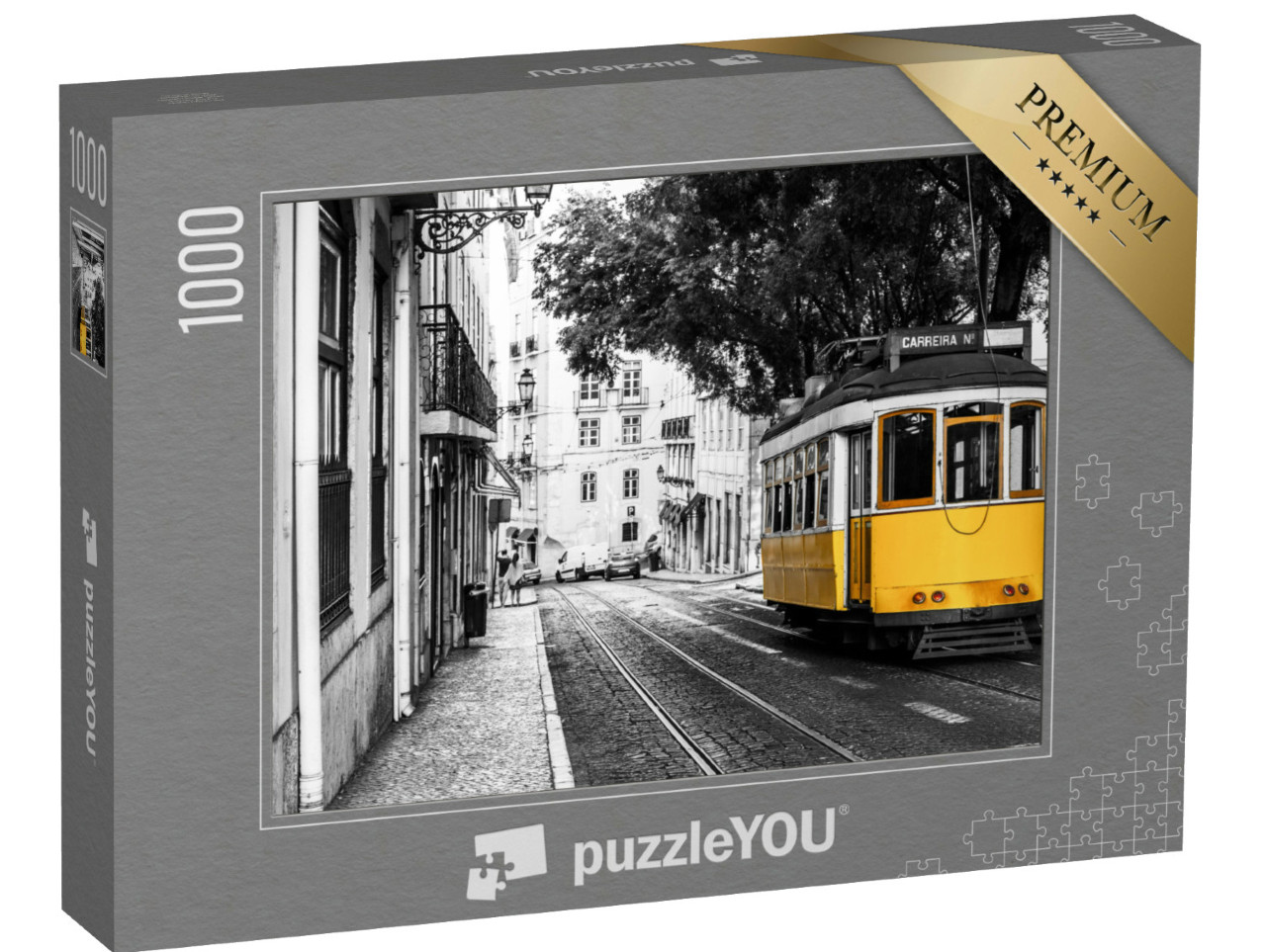 Puzzle de 1000 pièces « Tramway jaune dans les vieilles rues de Lisbonne, Portugal »
