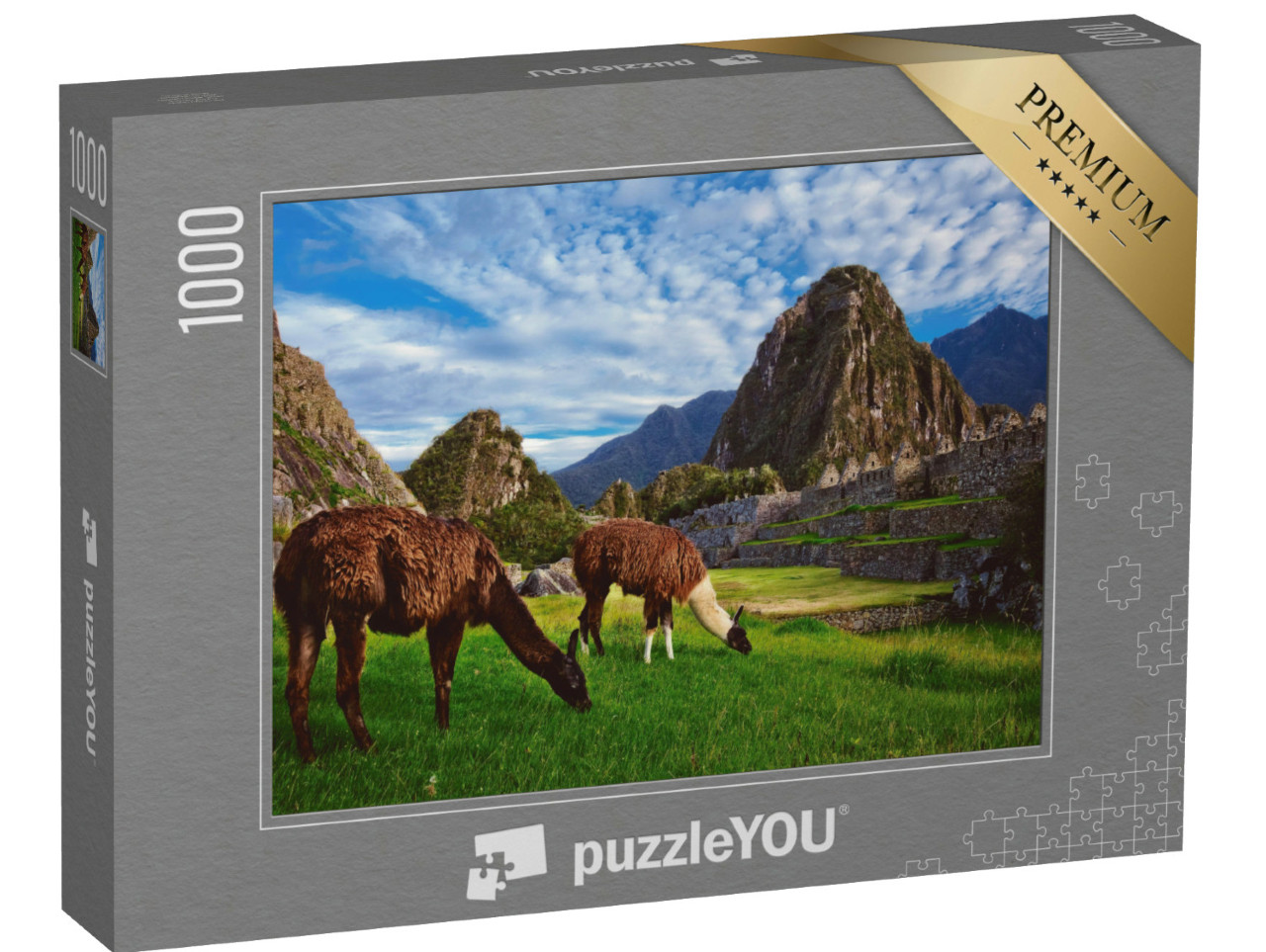 Puzzle de 1000 pièces « Deux lamas dans la citadelle inca de Machu Picchu »