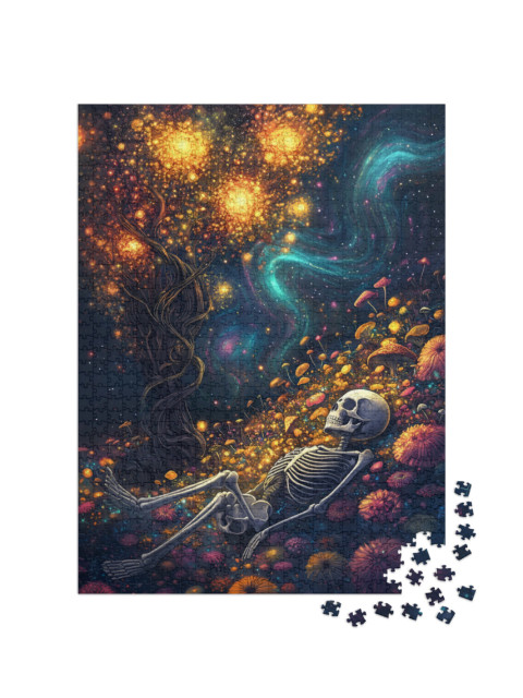 Puzzle de 1000 pièces « Squelette dans un champ de fleurs »