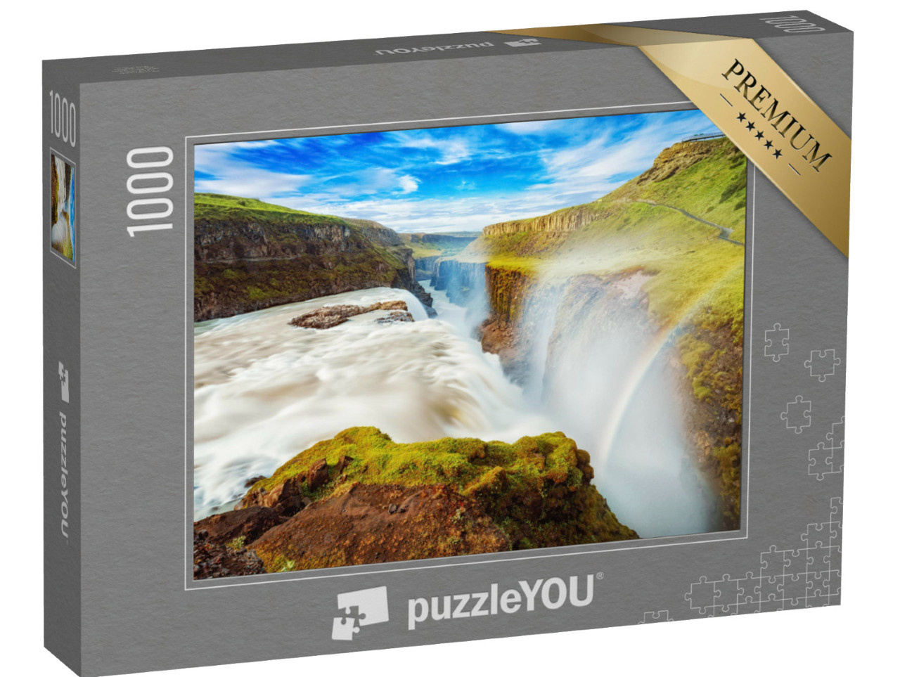 Puzzle de 1000 pièces « Chute d'eau de Gullfoss avec arc-en-ciel en Islande, Europe »