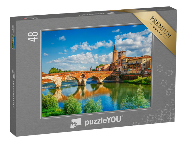 Puzzle de 48 pièces « Vue panoramique sur le Ponte Pietra, Vérone, Italie »