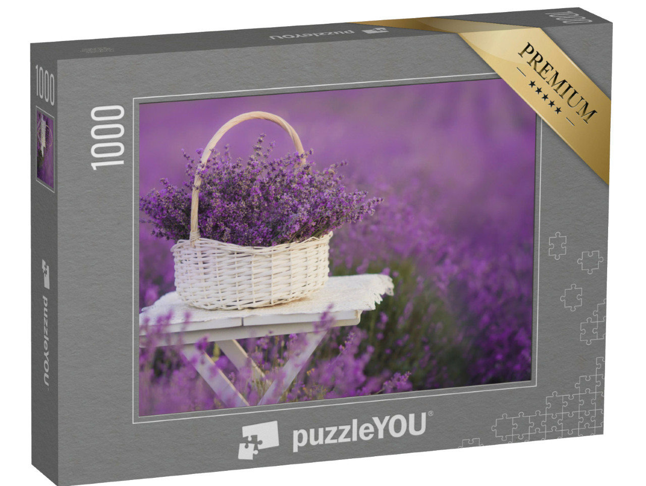 Puzzle de 1000 pièces « Panier de lavande dans le champ »