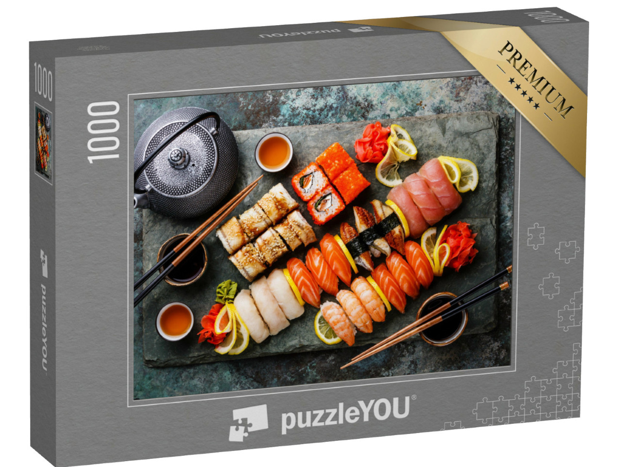 Puzzle de 1000 pièces « Set de sushi nigiri et rouleaux de sushi avec thé »