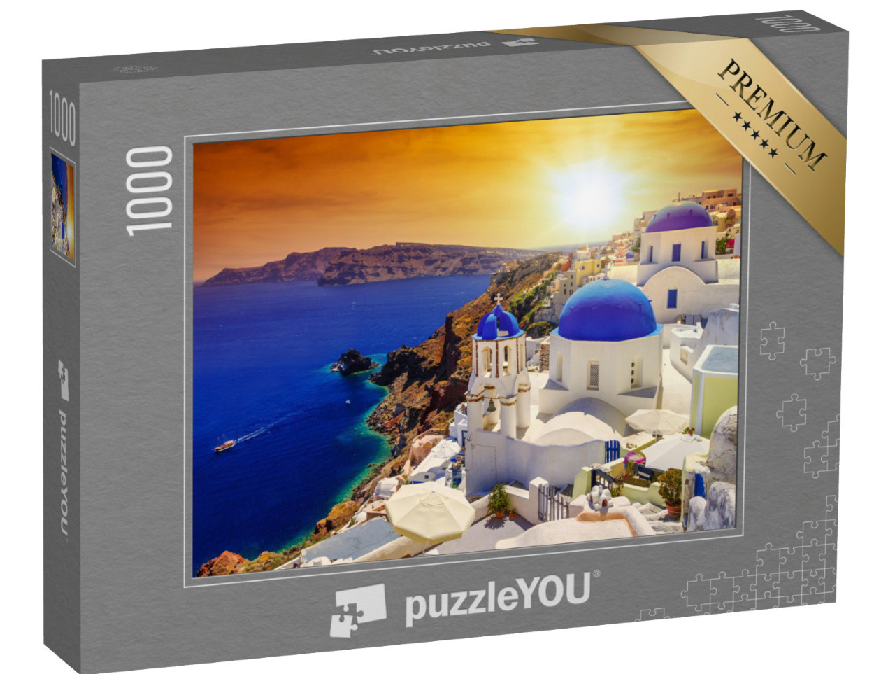 Puzzle de 1000 pièces « Coucher de soleil sur Oia à Santorin, Grèce »