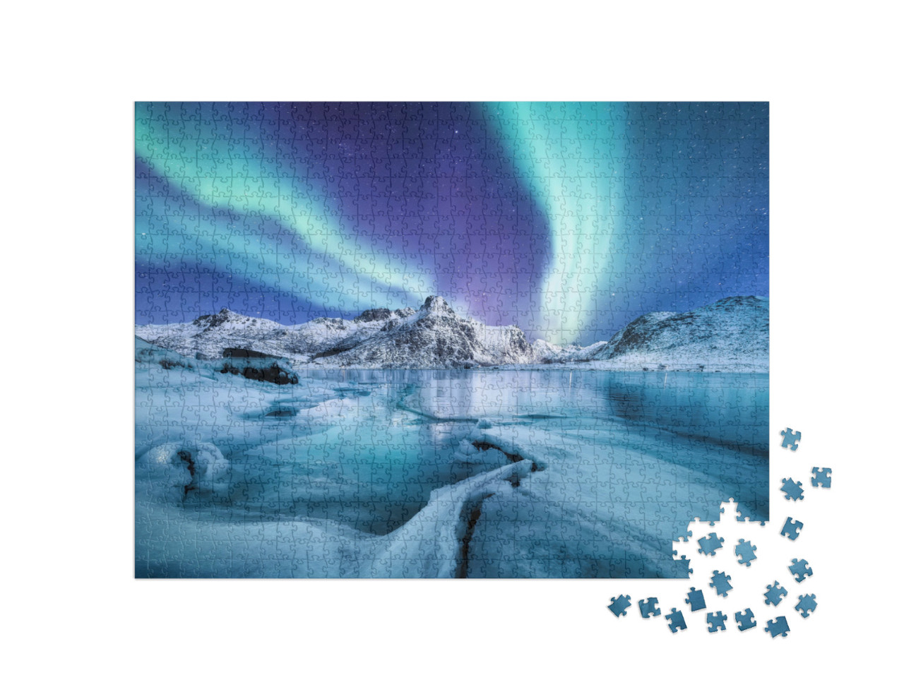 Puzzle de 1000 pièces « Aurores boréales au-dessus des Lofoten, Norvège »