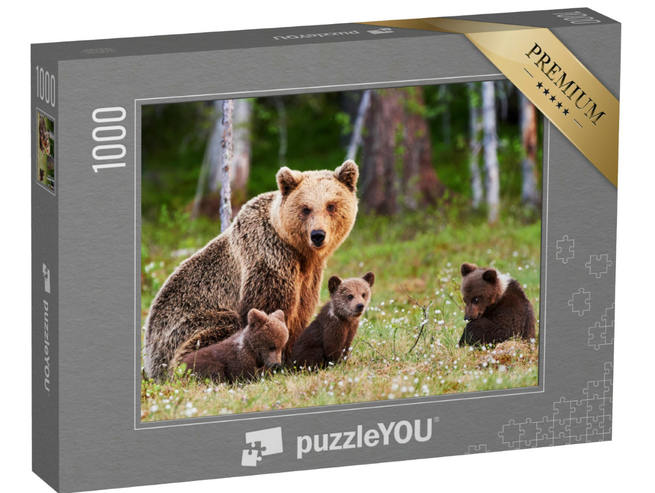 Puzzle de 1000 pièces « Une mère ours brun protège ses petits dans une forêt finlandaise »