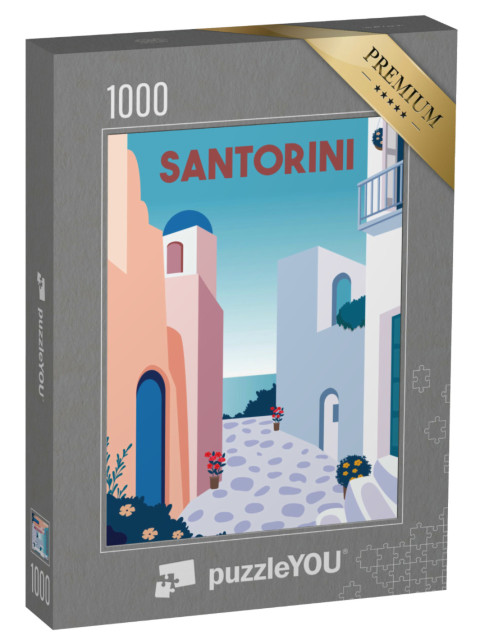 Puzzle de 1000 pièces « Illustration vectorielle de Santorin avec des bâtiments historiques »