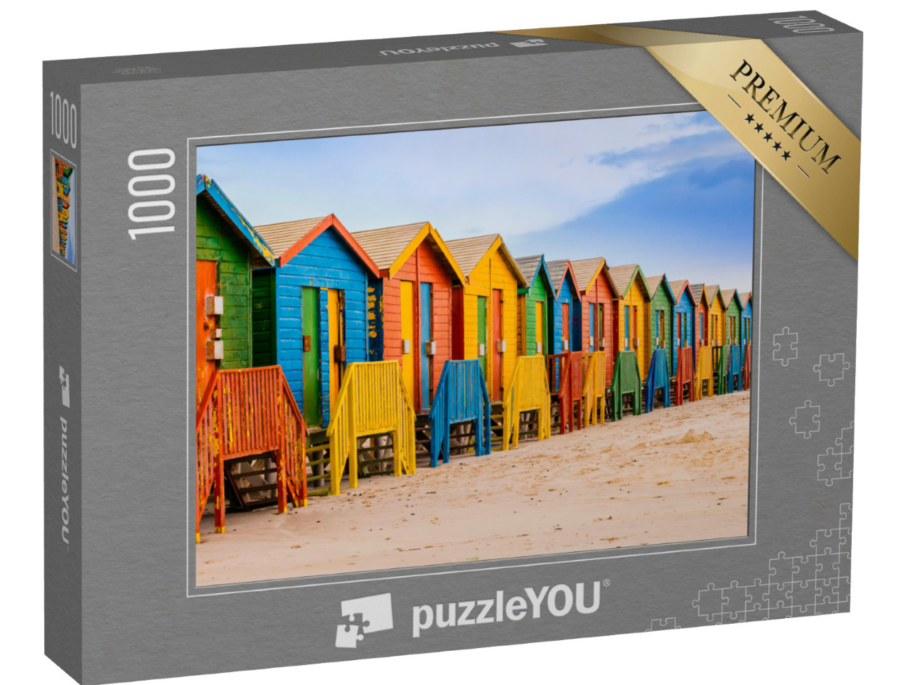 Puzzle de 1000 pièces « Rangée de cabines de bain colorées sur la plage de Muizenberg, Le Cap, Afrique du Sud »