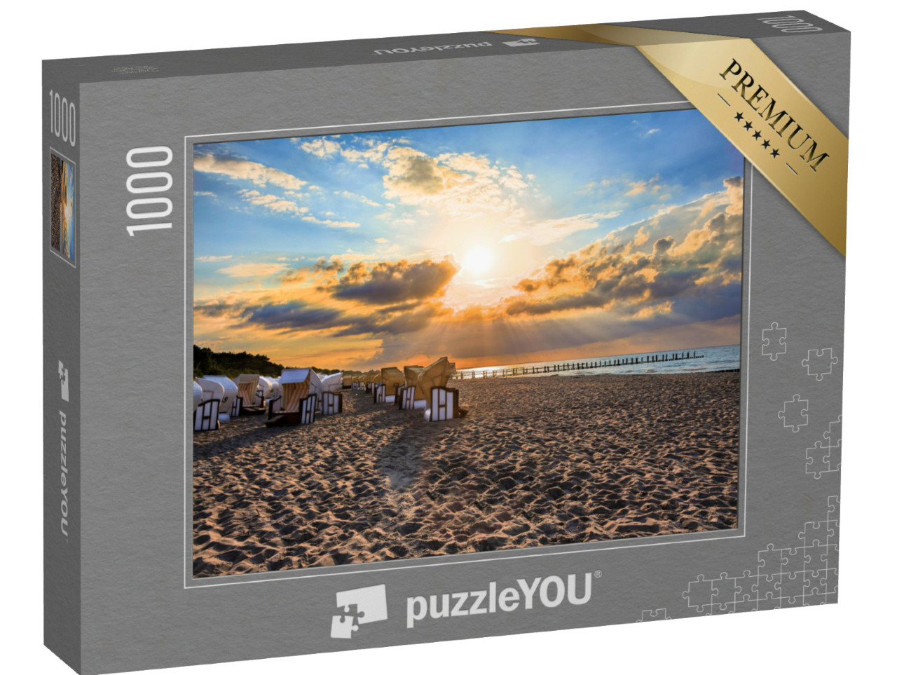 Puzzle de 1000 pièces « Coucher de soleil coloré sur la plage »