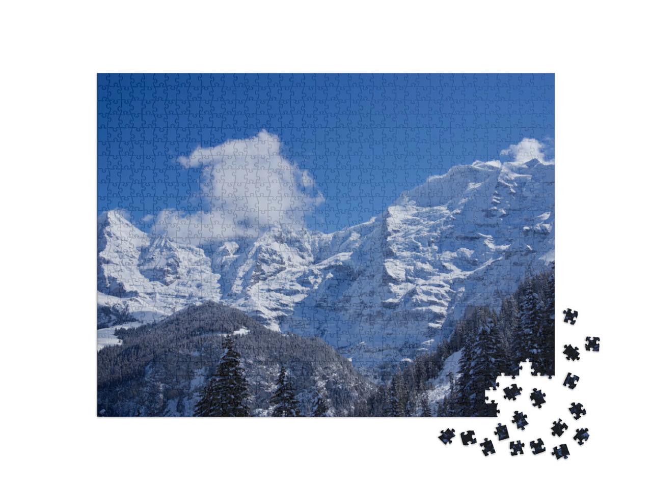 Puzzle de 1000 pièces « Panorama des Alpes bernoises avec les sommets Eiger, Mönch et Jungfrau, Suisse »