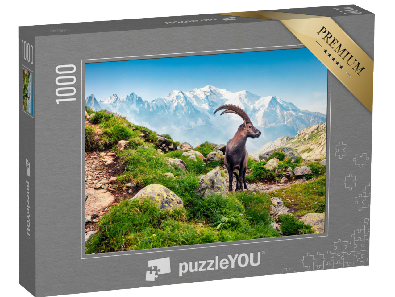 Puzzle de 1000 pièces « Bouquetin des Alpes sur fond de Mont-Blanc »