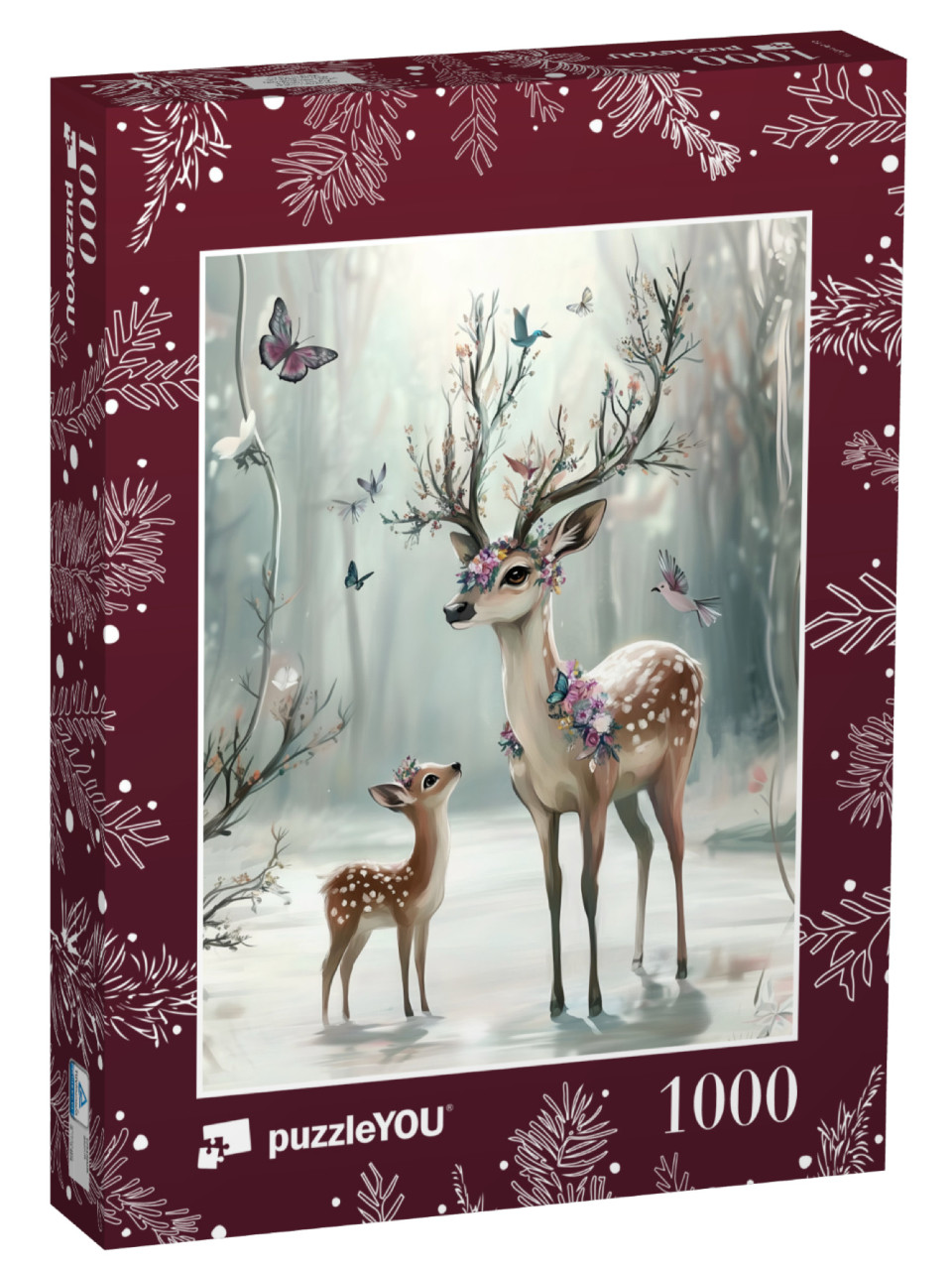 Puzzle de 1000 pièces « Cerf magique dans la forêt hivernale »