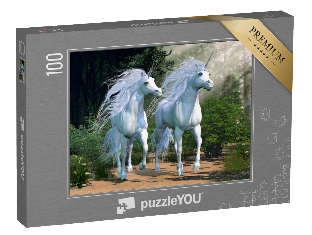 Puzzle de 100 pièces « Des licornes magiques dans une forêt enchantée »