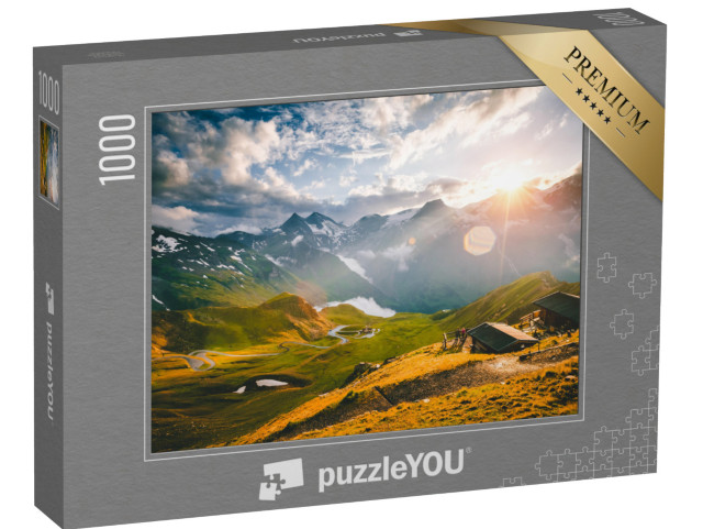 Puzzle de 1000 pièces « Vue aérienne d'une route sinueuse au Grossglockner, Salzbourg, Autriche »